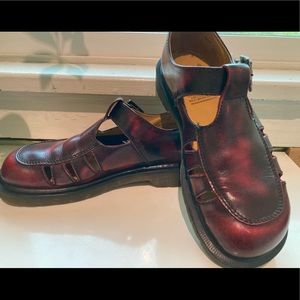 Dr. Martens Made in England T Strap Sandals Cherry